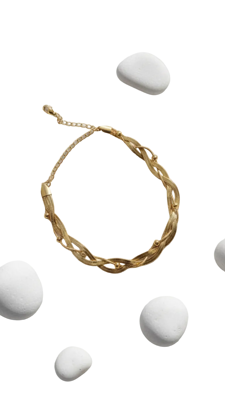 Gold Braided Herringbone Anklet - Summer Chain Jewelry