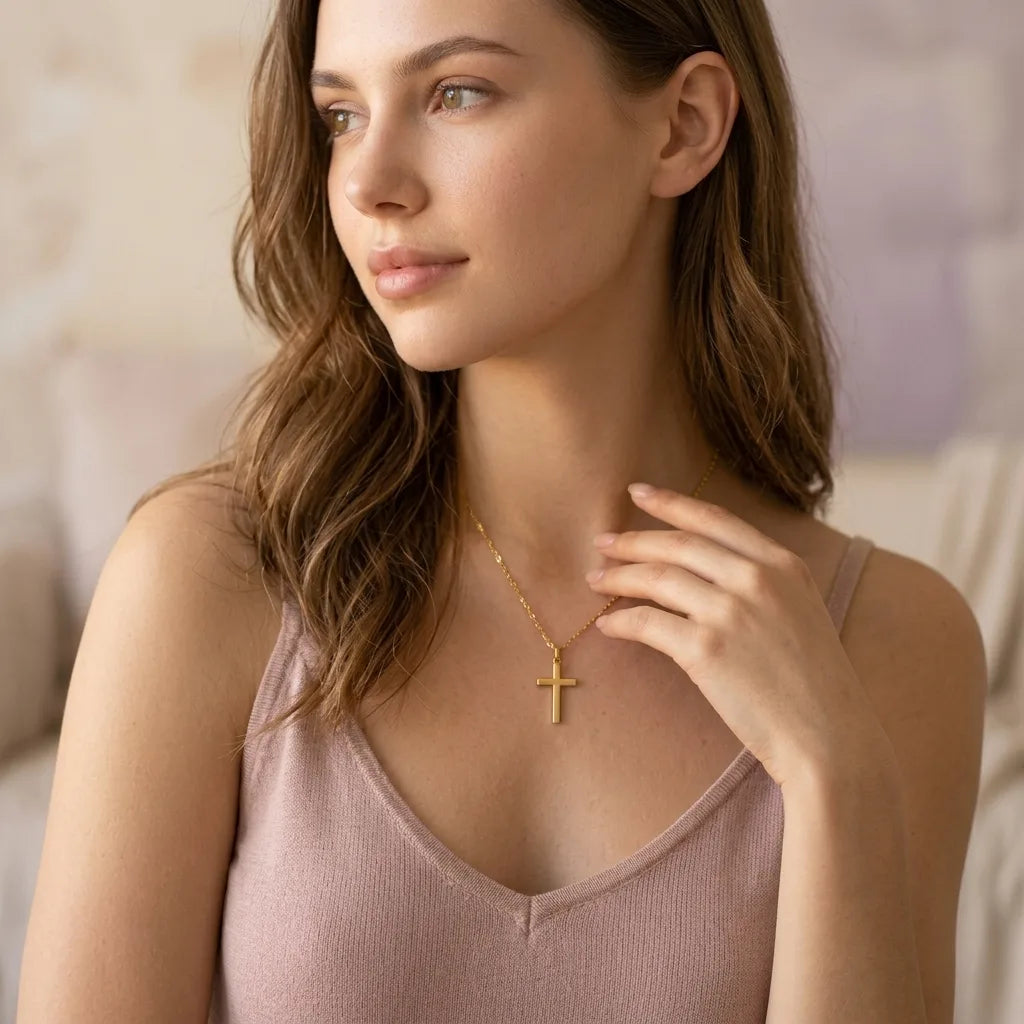 Gold Cross Pendant Necklace | Cross Chain Necklace for Women & Men