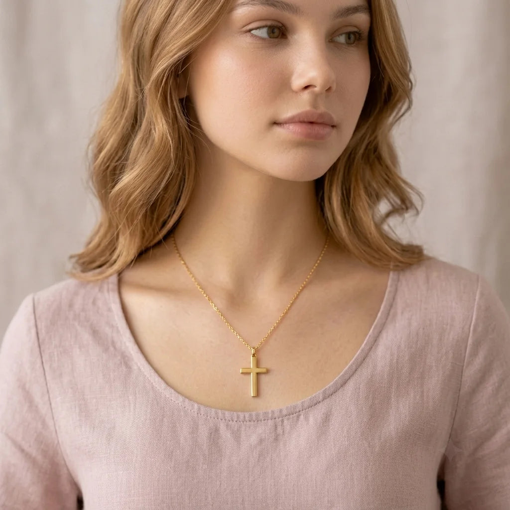 Gold Cross Pendant Necklace | Cross Chain Necklace for Women & Men