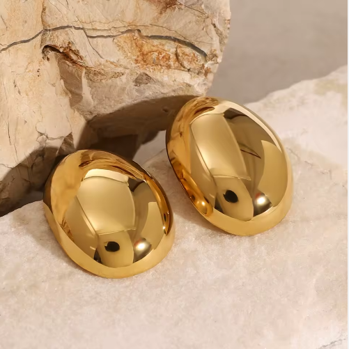 Chunky Polished Gold Dome Studs - ORYX TREND EaringBold, voluminous oval or egg-shaped stud earrings with a high-shine, highly polished gold finish.Default Title#