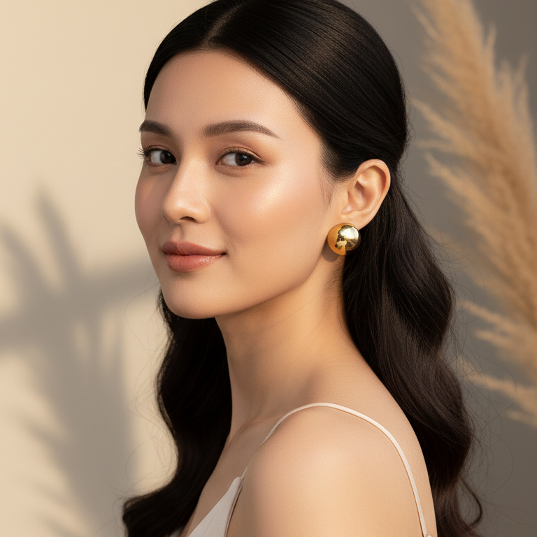 Chunky Polished Gold Dome Studs - ORYX TREND EaringBold, voluminous oval or egg-shaped stud earrings with a high-shine, highly polished gold finish.Default Title#