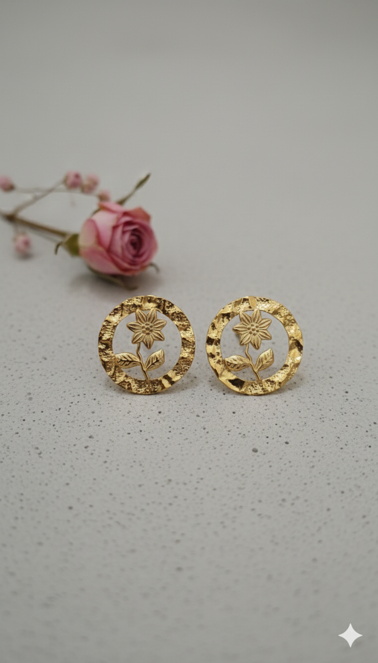 Gold Edelweiss Flower Stud Earrings