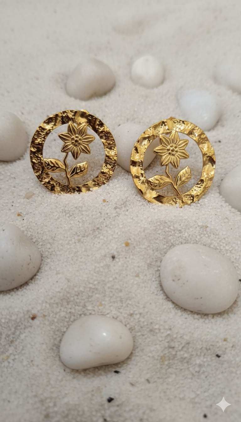Gold Edelweiss Flower Stud Earrings