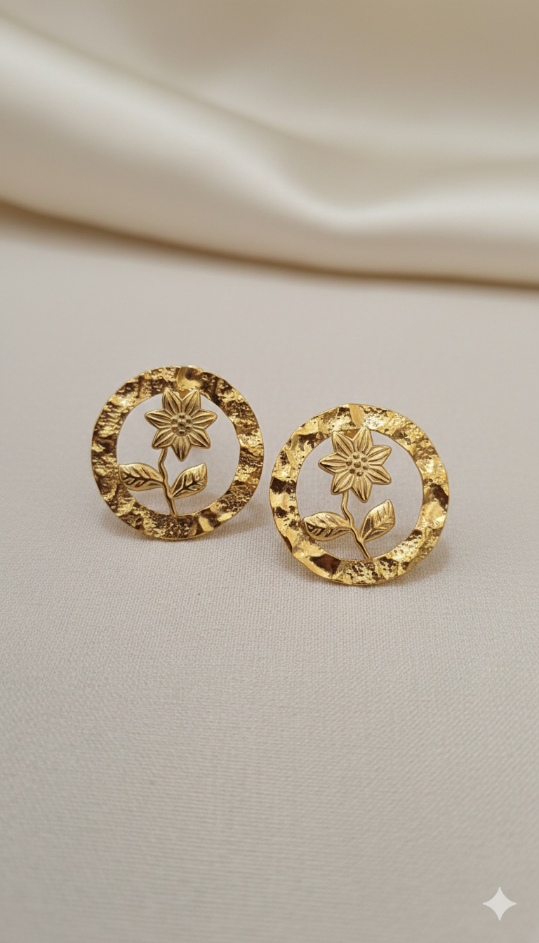 Gold Edelweiss Flower Stud Earrings