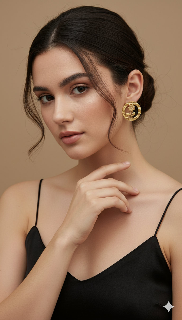 Gold Edelweiss Flower Stud Earrings
