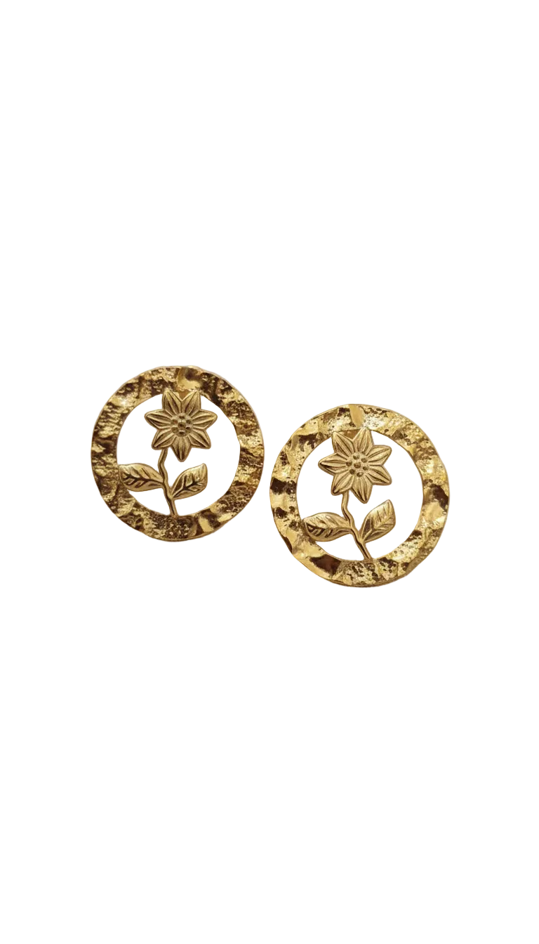 Gold Edelweiss Flower Stud Earrings