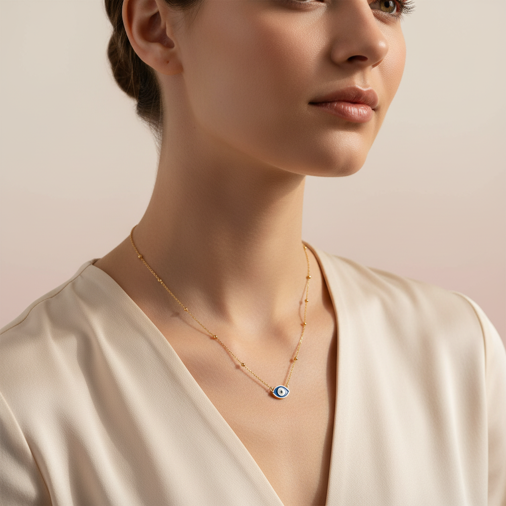 Gold Evil Eye Necklace | 18K Gold Plated Evil Eye Pendant Necklace