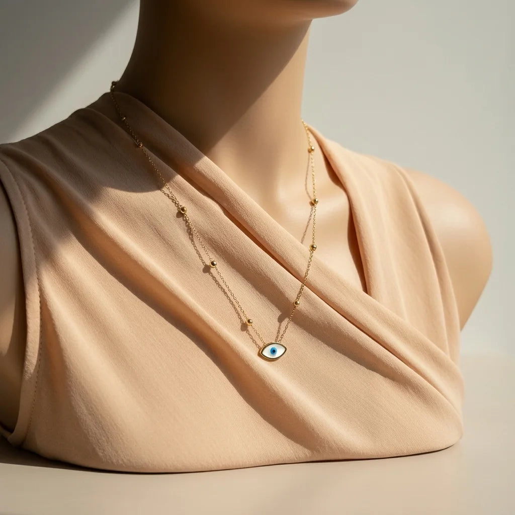 Gold Evil Eye Necklace | 18K Gold Plated Evil Eye Pendant Necklace