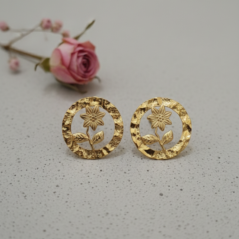 Gold Flower Stud Earrings | Edelweiss Floral Stud Earrings for Women | Botanical Jewellery