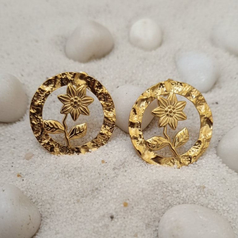 Gold Flower Stud Earrings | Edelweiss Floral Stud Earrings for Women | Botanical Jewellery