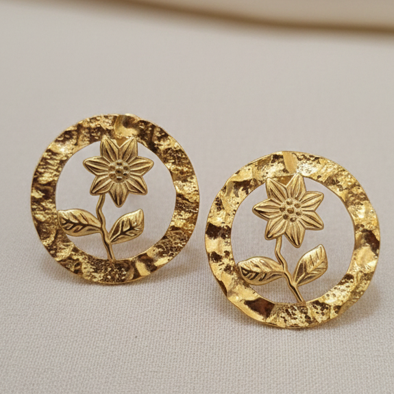 Gold Flower Stud Earrings | Edelweiss Floral Stud Earrings for Women | Botanical Jewellery