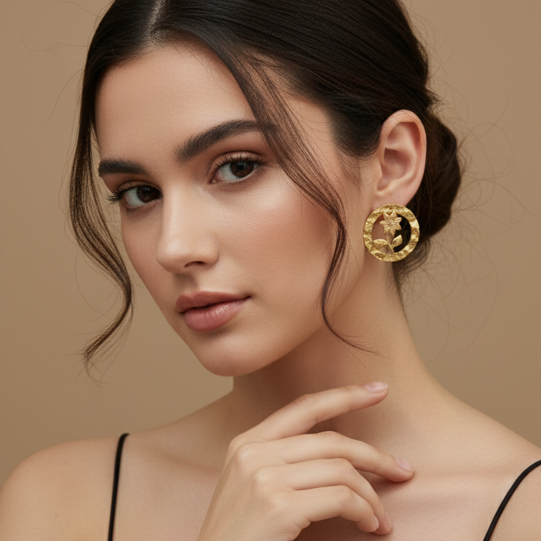 Gold Flower Stud Earrings | Edelweiss Floral Stud Earrings for Women | Botanical Jewellery