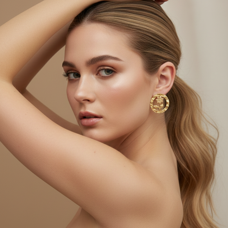 Gold Flower Stud Earrings | Edelweiss Floral Stud Earrings for Women | Botanical Jewellery