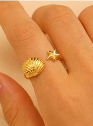 Gold Geometric Ring Set | Triangle Pentagram Square Ring for Women