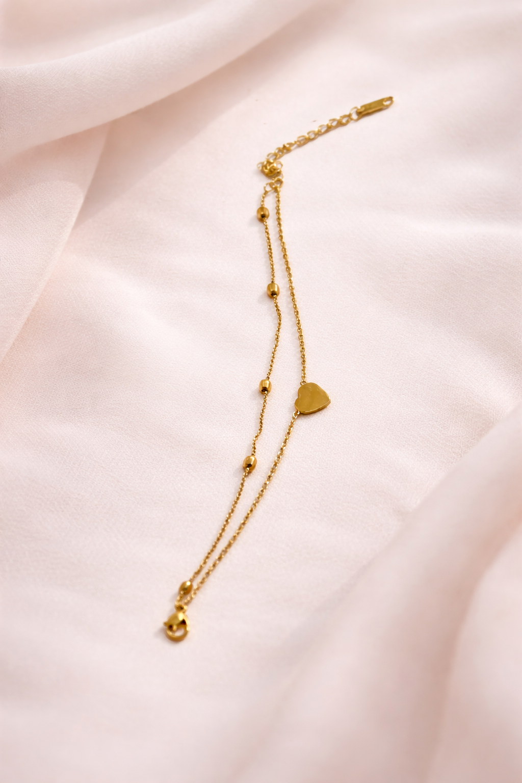 Gold Heart Charm Anklet for Women | Minimal Double Chain Anklet