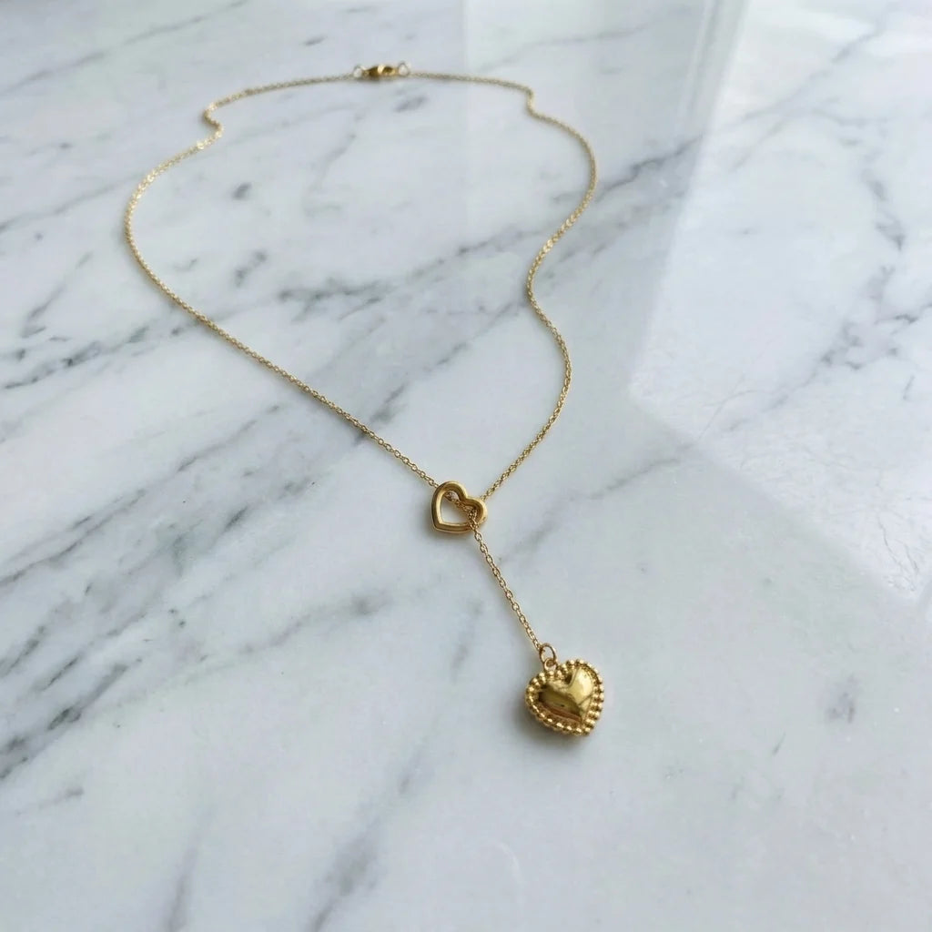 Gold Heart Drop Necklace | Heart Pendant Necklace for Women | Romantic Gift Jewellery