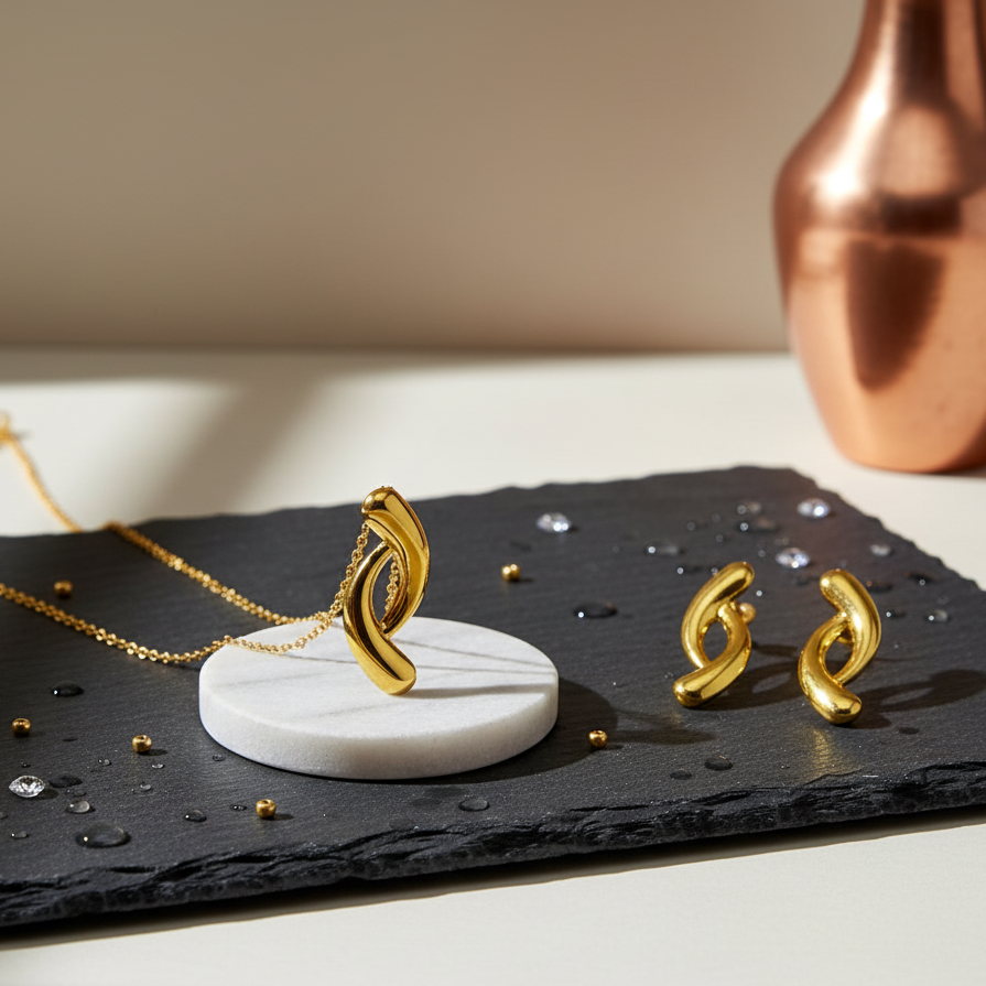 Gold Interlocking Link Jewelry Set - ORYX TREND Necklace SetCoordinated set featuring a necklace and matching stud earrings.Default Title#