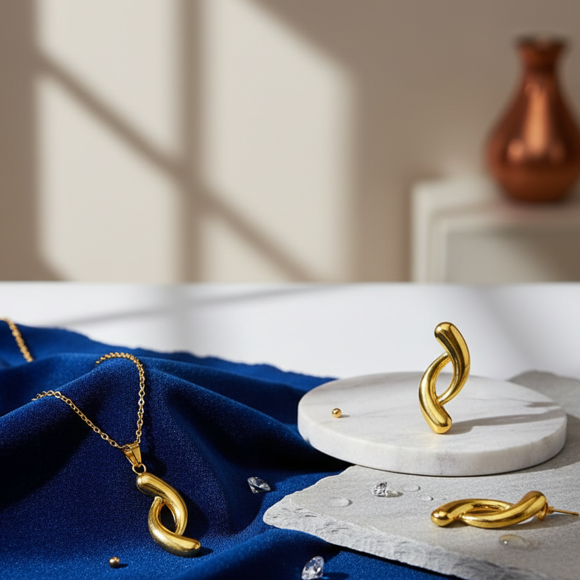 Gold Interlocking Link Jewelry Set - ORYX TREND Necklace SetCoordinated set featuring a necklace and matching stud earrings.Default Title#