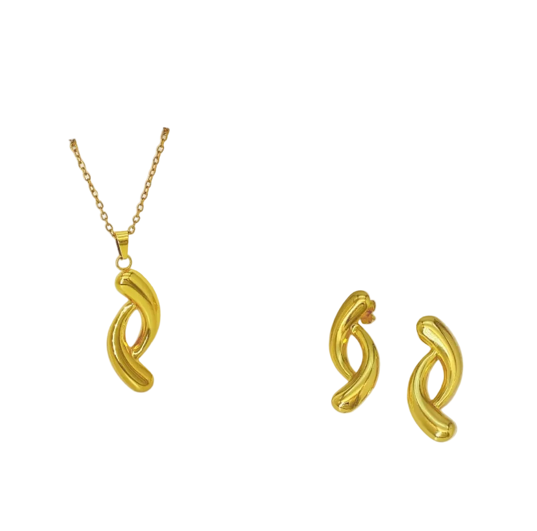 Gold Interlocking Link Jewelry Set - ORYX TREND Necklace SetCoordinated set featuring a necklace and matching stud earrings.Default Title#