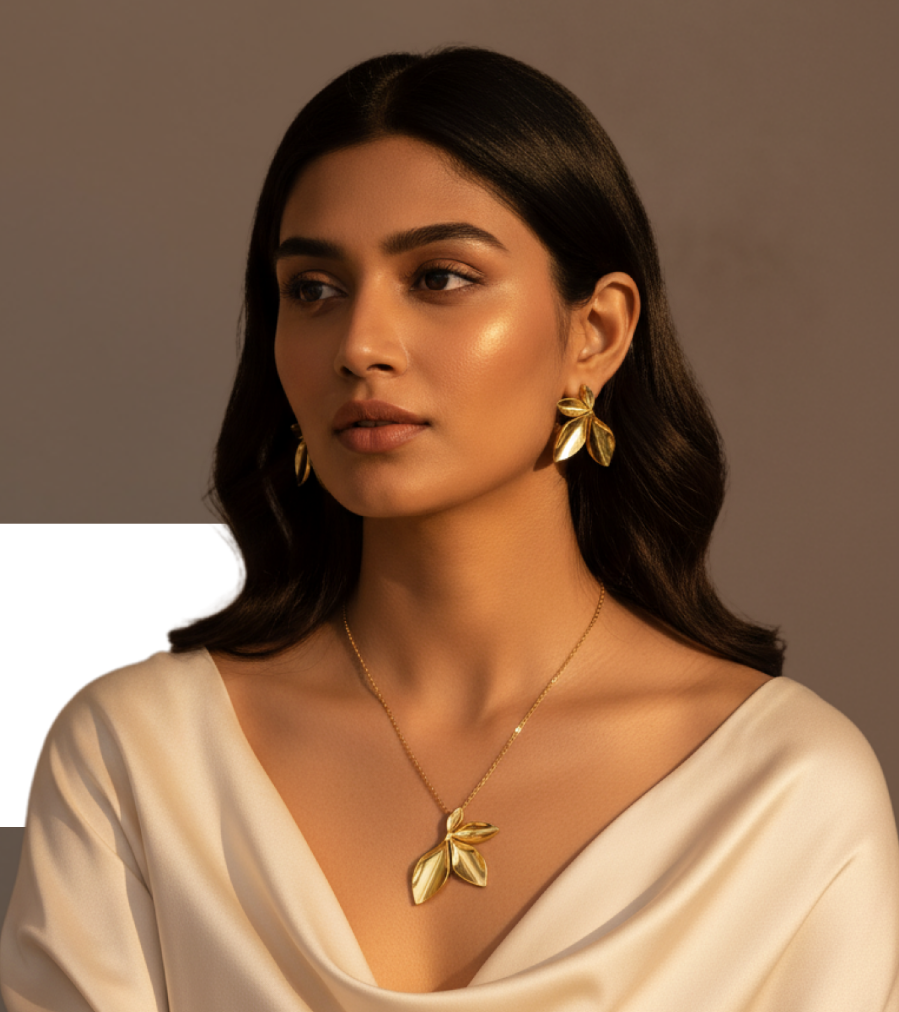Gold Leaf Jewellery Set | Leaf Necklace & Earrings Set for Women