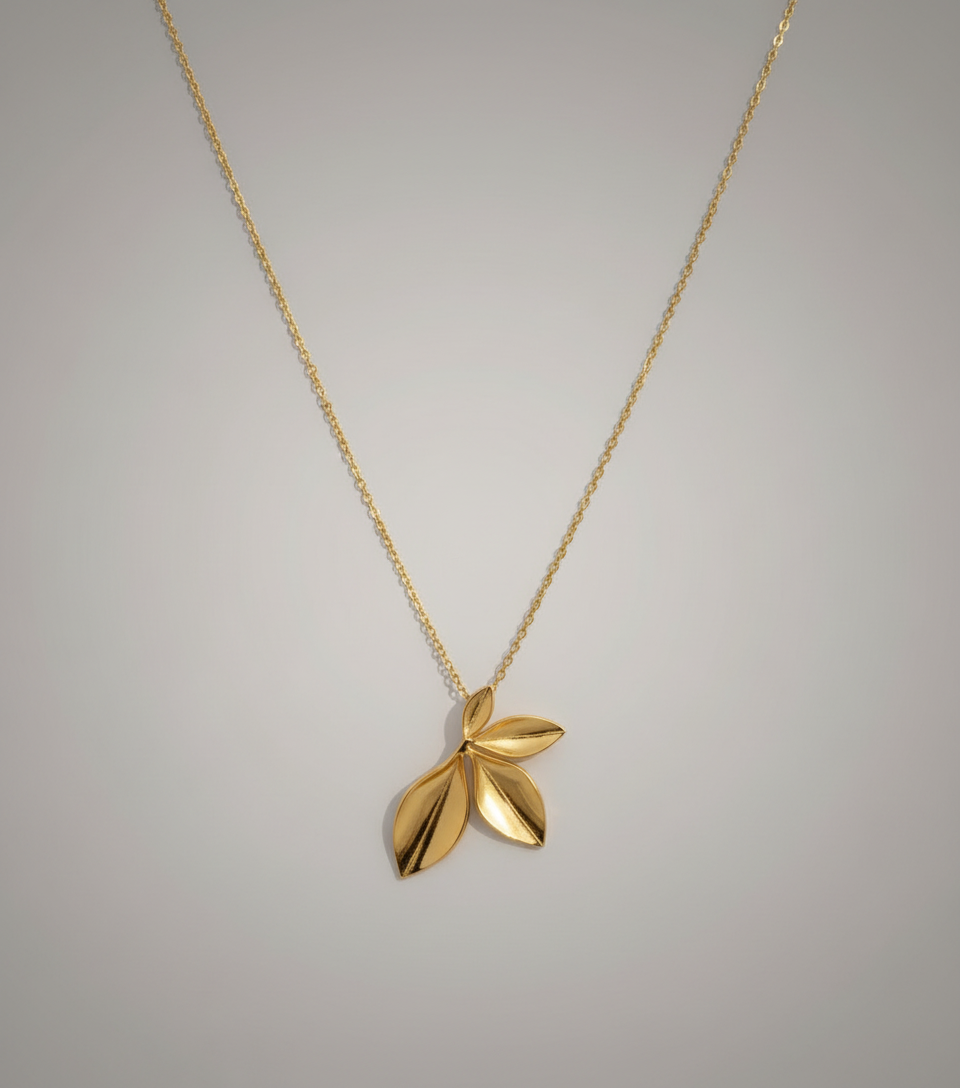 Gold Leaf Jewellery Set | Leaf Necklace & Earrings Set for Women