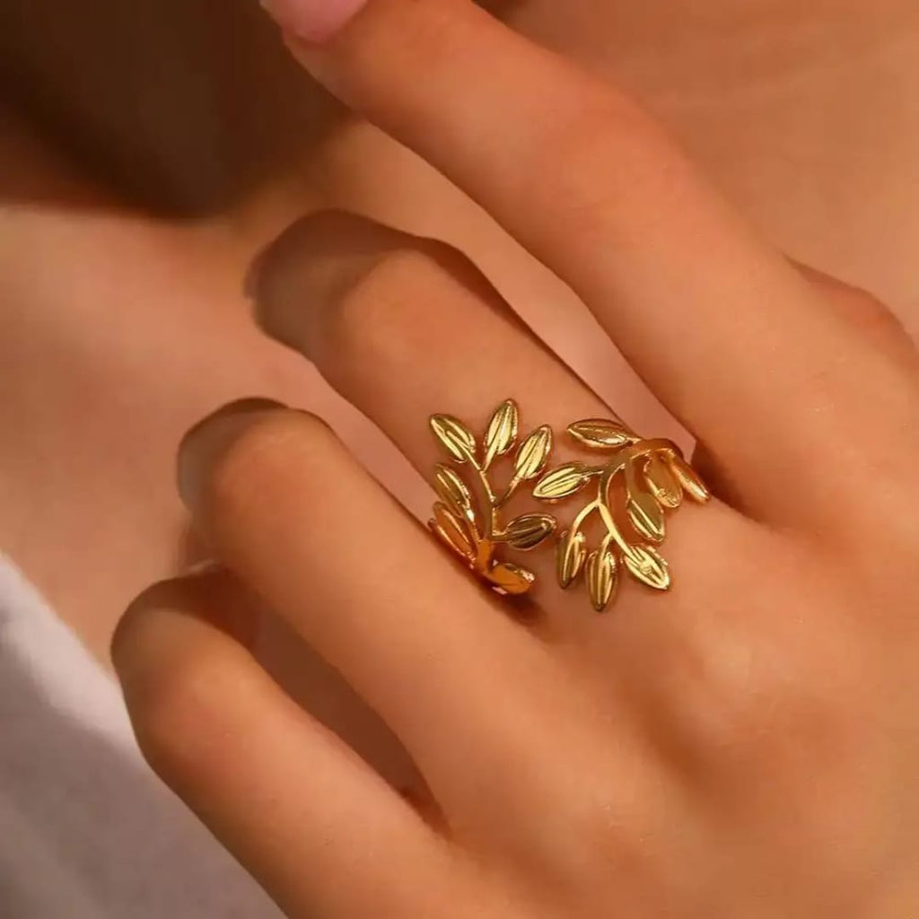 Gold Olive Leaf Wrap Ring - ORYX TREND RingDesign: Delicate gold ring crafted into two overlapping olive branches or laurel leaves.Default Title#