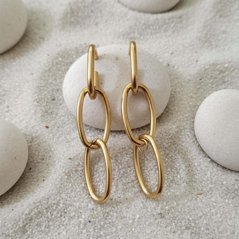 Gold Link Chain Drop Earrings - ORYX TREND EaringMake a subtle yet stylish impact with these Gold Link Chain Drop Earrings. Featuring three interlocking oval loops, this design offers a modern, minimalist take on classic chain-link jewelry. Lightweight and polished, they are the perfect versatile statement piece for daily wear or an evening out. A must-have for lovers of contemporary gold accessories. Style: Drop, Chain Link, Minimalist, ContemporaryDefault Title#