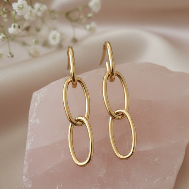 Gold Link Chain Drop Earrings - ORYX TREND EaringMake a subtle yet stylish impact with these Gold Link Chain Drop Earrings. Featuring three interlocking oval loops, this design offers a modern, minimalist take on classic chain-link jewelry. Lightweight and polished, they are the perfect versatile statement piece for daily wear or an evening out. A must-have for lovers of contemporary gold accessories. Style: Drop, Chain Link, Minimalist, ContemporaryDefault Title#