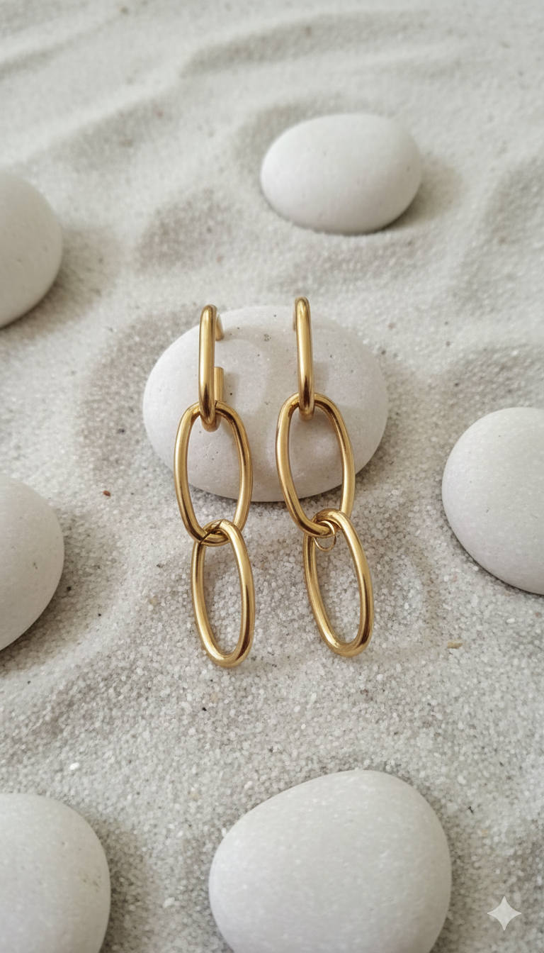 Gold Link Chain Drop Earrings - ORYX TREND EaringMake a subtle yet stylish impact with these Gold Link Chain Drop Earrings. Featuring three interlocking oval loops, this design offers a modern, minimalist take on classic chain-link jewelry. Lightweight and polished, they are the perfect versatile statement piece for daily wear or an evening out. A must-have for lovers of contemporary gold accessories. Style: Drop, Chain Link, Minimalist, ContemporaryDefault Title#