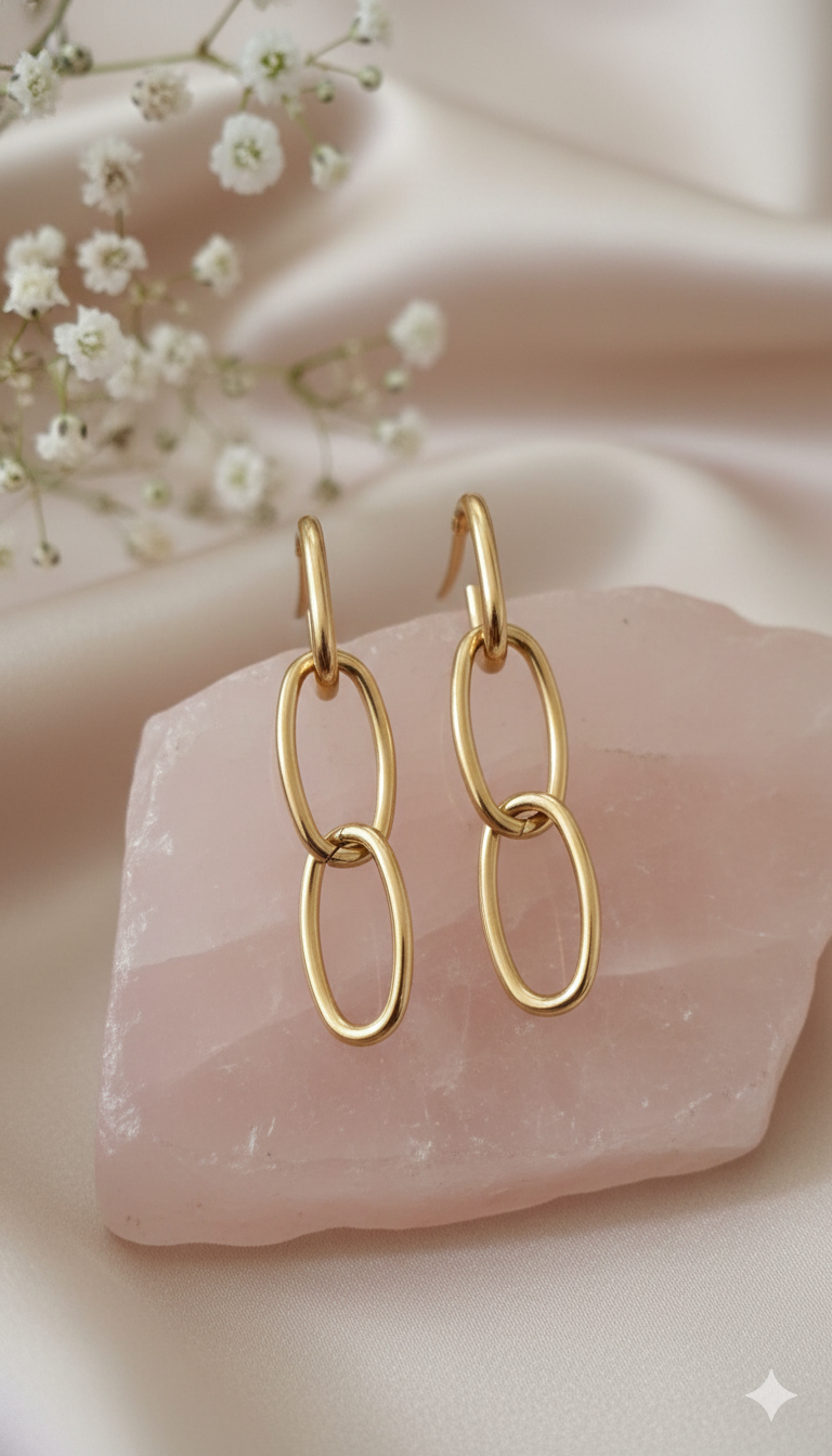 Gold Link Chain Drop Earrings - ORYX TREND EaringMake a subtle yet stylish impact with these Gold Link Chain Drop Earrings. Featuring three interlocking oval loops, this design offers a modern, minimalist take on classic chain-link jewelry. Lightweight and polished, they are the perfect versatile statement piece for daily wear or an evening out. A must-have for lovers of contemporary gold accessories. Style: Drop, Chain Link, Minimalist, ContemporaryDefault Title#