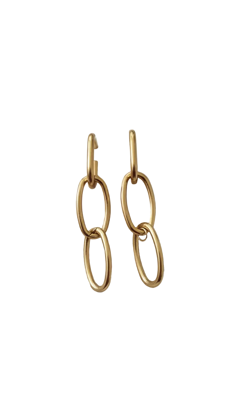Gold Link Chain Drop Earrings - ORYX TREND EaringMake a subtle yet stylish impact with these Gold Link Chain Drop Earrings. Featuring three interlocking oval loops, this design offers a modern, minimalist take on classic chain-link jewelry. Lightweight and polished, they are the perfect versatile statement piece for daily wear or an evening out. A must-have for lovers of contemporary gold accessories. Style: Drop, Chain Link, Minimalist, ContemporaryDefault Title#