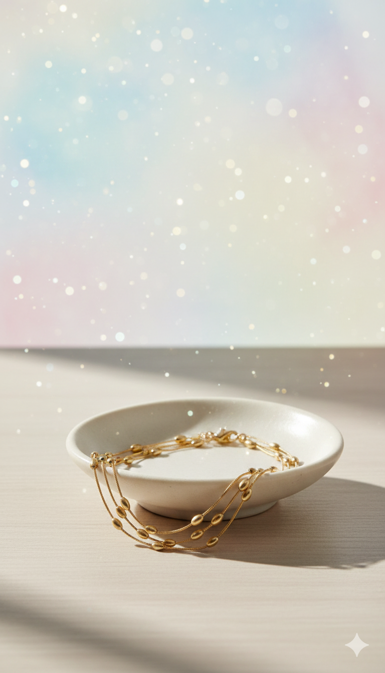 Gold Multi-Strand Seed Bead Anklet - Layered Chain Summer Jewelry