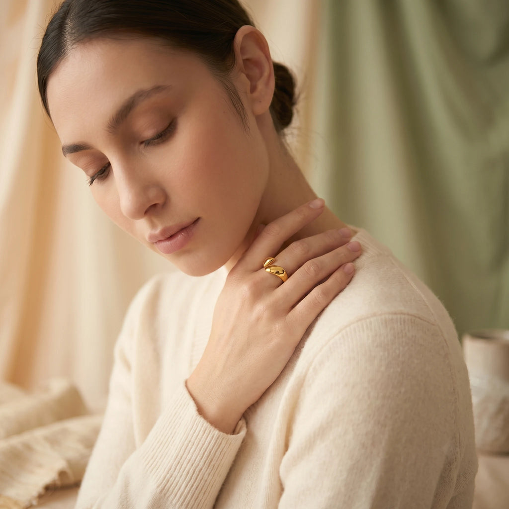 Gold Nugget Open Ring | Sculptural Statement Ring for Women | Adjustable Fashion Ring