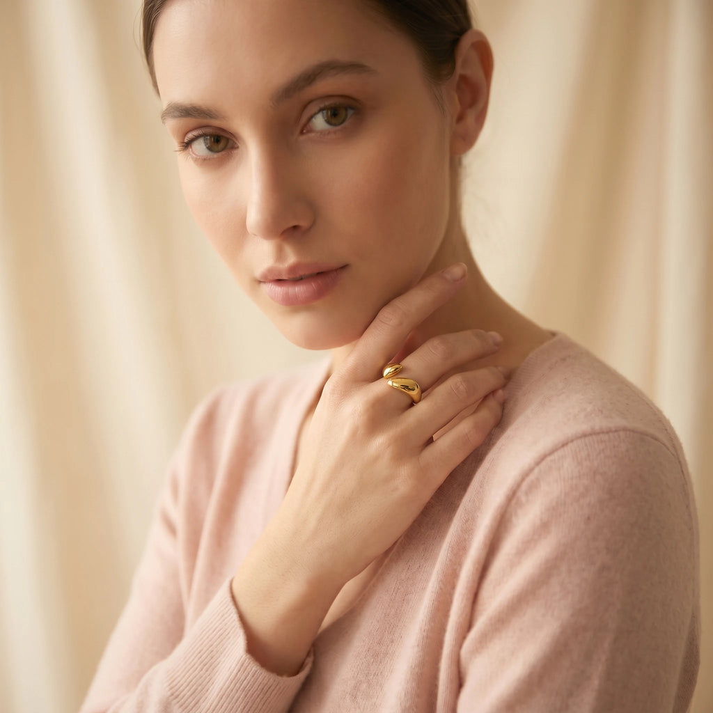 Gold Nugget Open Ring | Sculptural Statement Ring for Women | Adjustable Fashion Ring