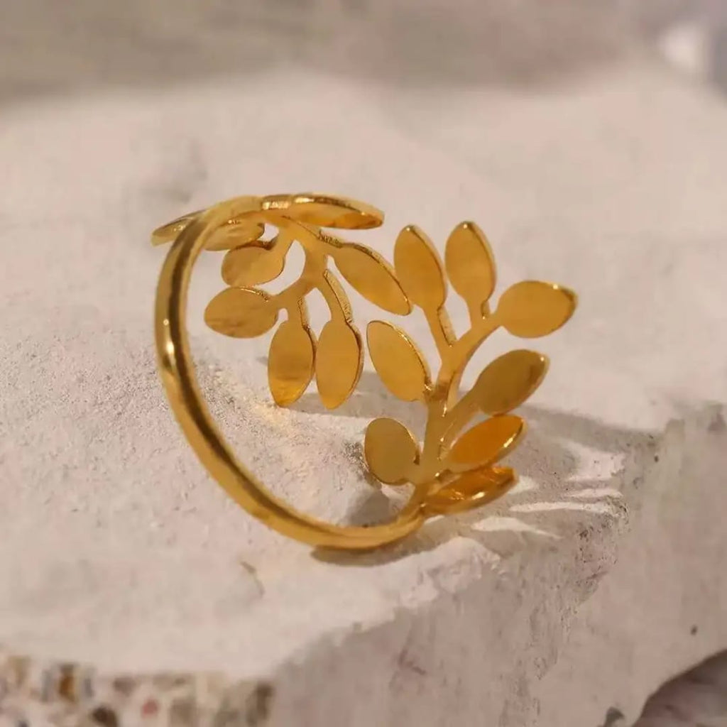 Gold Olive Leaf Wrap Ring - ORYX TREND RingDesign: Delicate gold ring crafted into two overlapping olive branches or laurel leaves.Default Title#