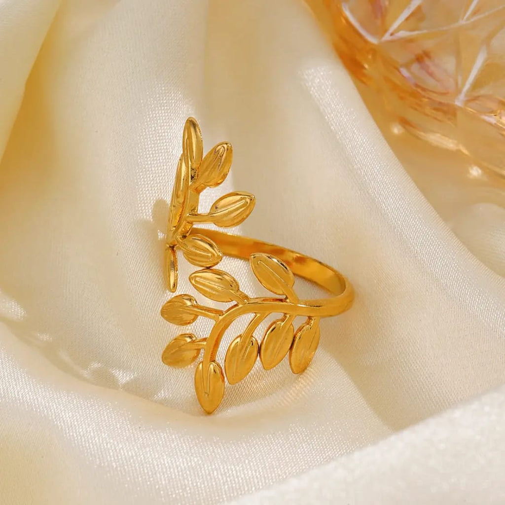 Gold Olive Leaf Wrap Ring - ORYX TREND RingDesign: Delicate gold ring crafted into two overlapping olive branches or laurel leaves.Default Title#