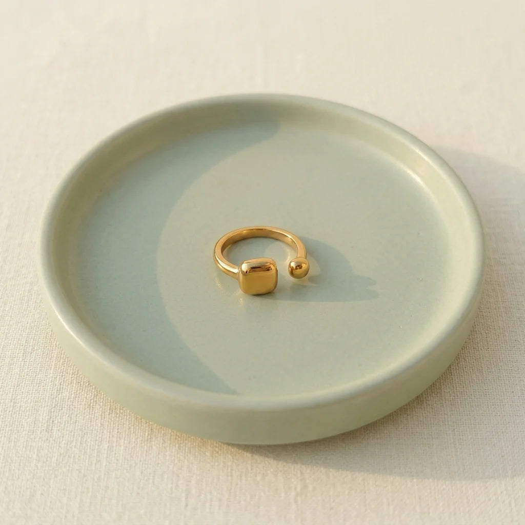Gold Open Signet Ring | Minimalist Cushion Square Ring for Women