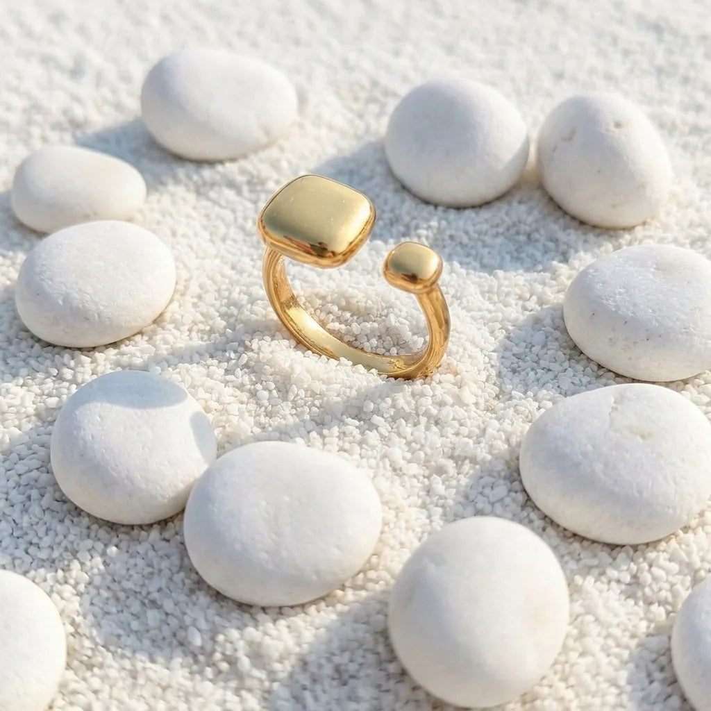 Gold Open Signet Ring | Minimalist Cushion Square Ring for Women
