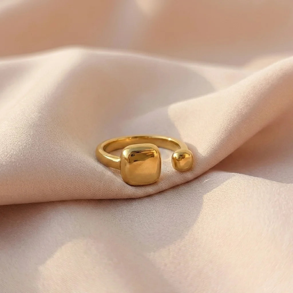 Gold Open Signet Ring | Minimalist Cushion Square Ring for Women