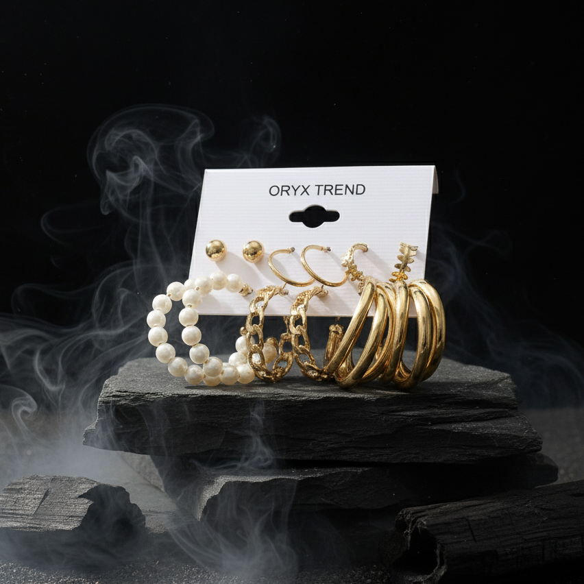 Gold Pearl Hoop Earring Set | 6 Pair Statement Earring Combo for Women