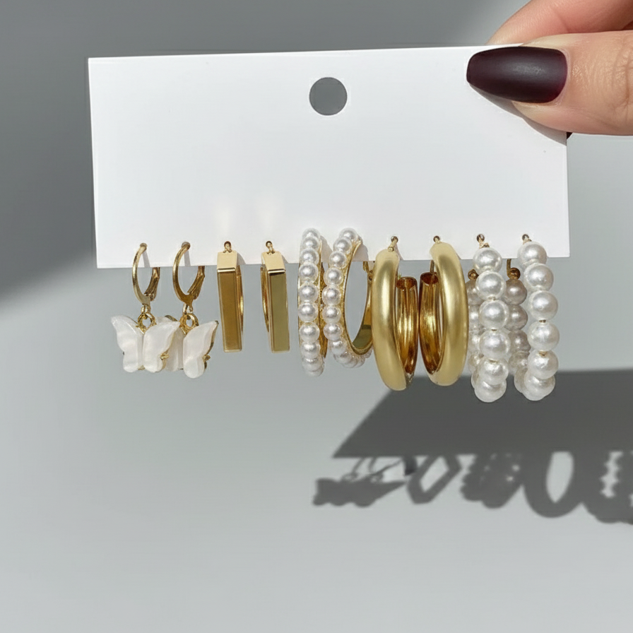 Gold, Pearl & 'LOVE' Hoop Earring Set - ORYX TREND EaringCollection: Set of six gold-toned earrings featuring trendy, romantic styles.Default Title#