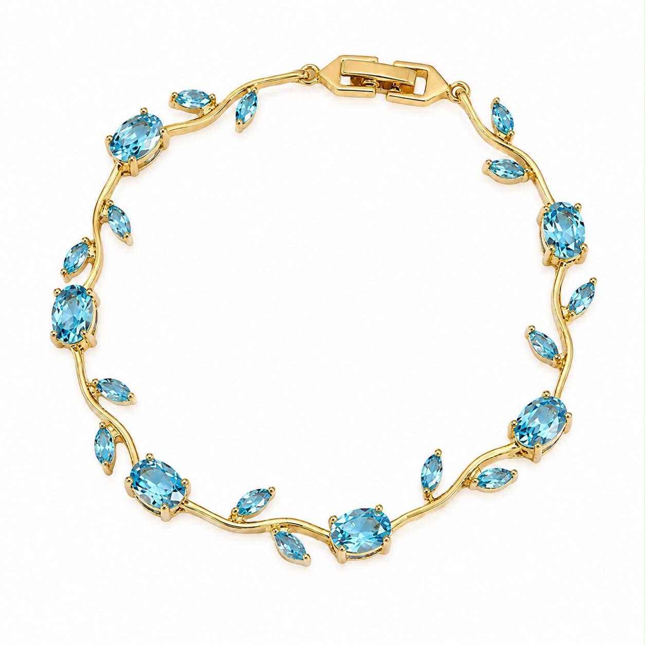 Gold Plated Blue Cubic Zirconia Tennis Bracelet for Women | Elegant Floral Crystal Bracelet