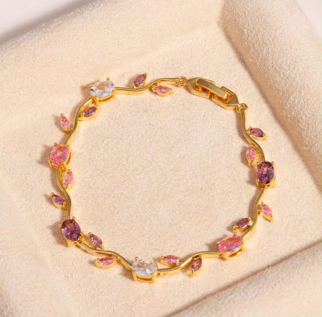 Gold Plated Pink & Purple CZ Tennis Bracelet for Women