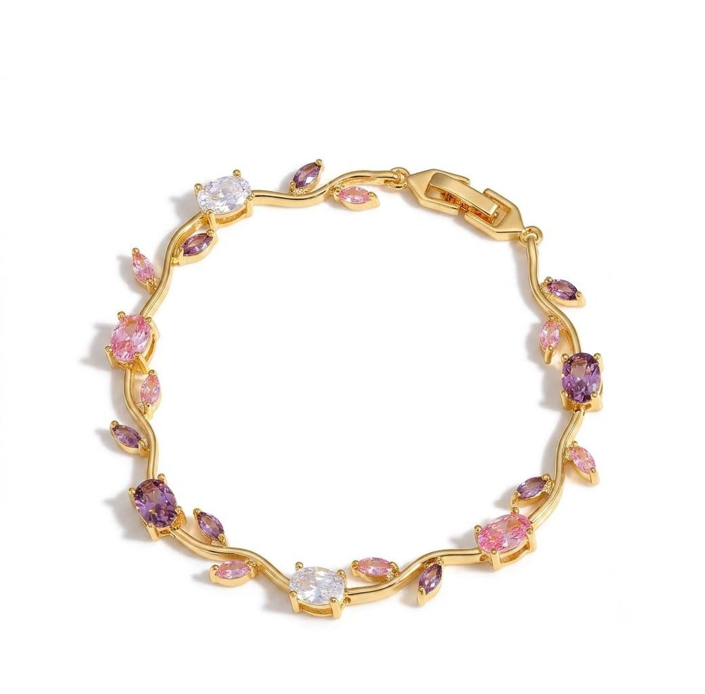 Gold Plated Pink & Purple CZ Tennis Bracelet for Women