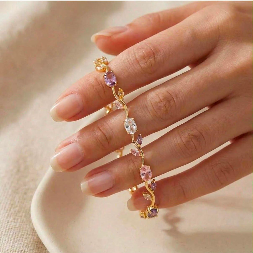 Gold Plated Pink & Purple CZ Tennis Bracelet for Women