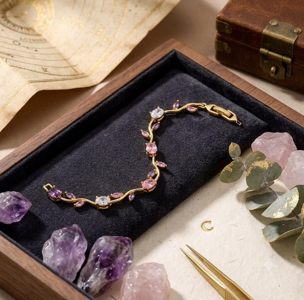 Gold Plated Pink & Purple CZ Tennis Bracelet for Women