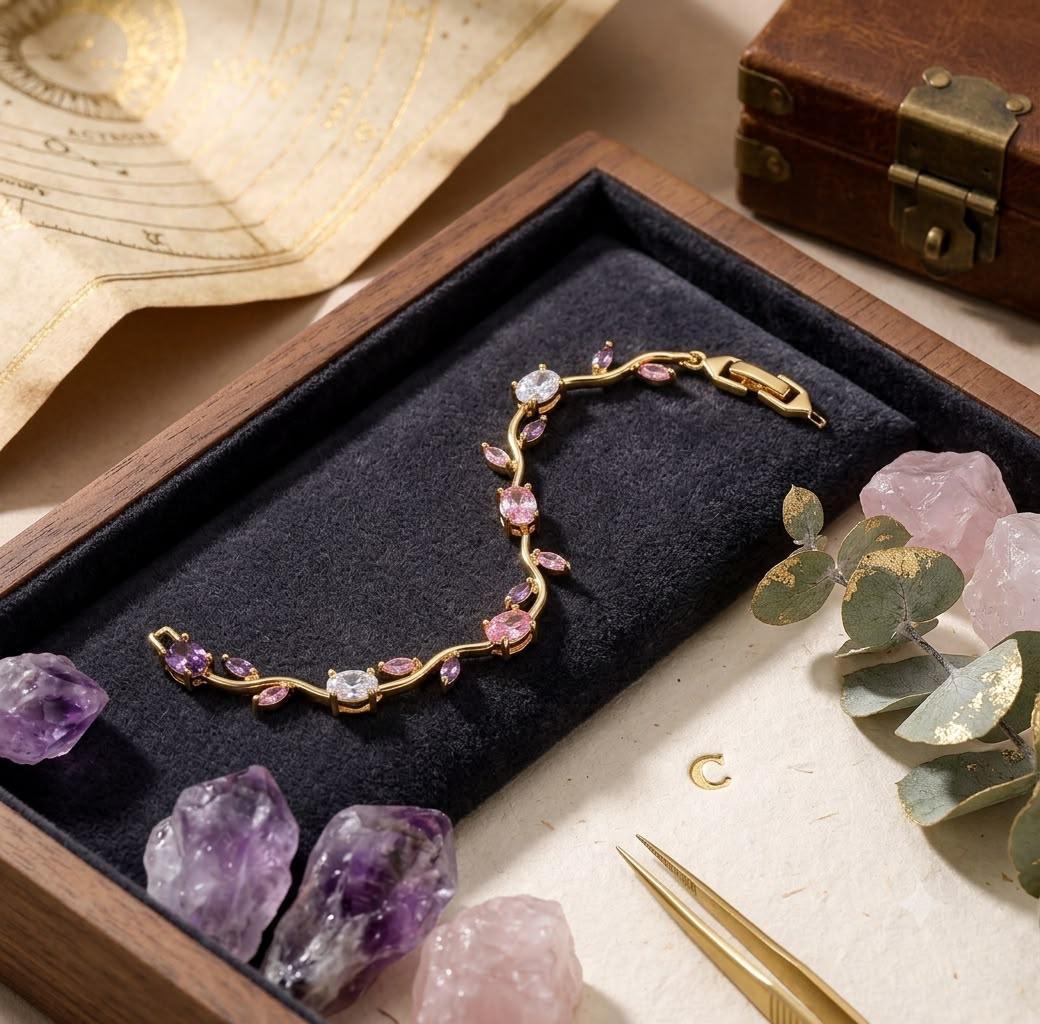 Gold Plated Pink & Purple CZ Tennis Bracelet for Women