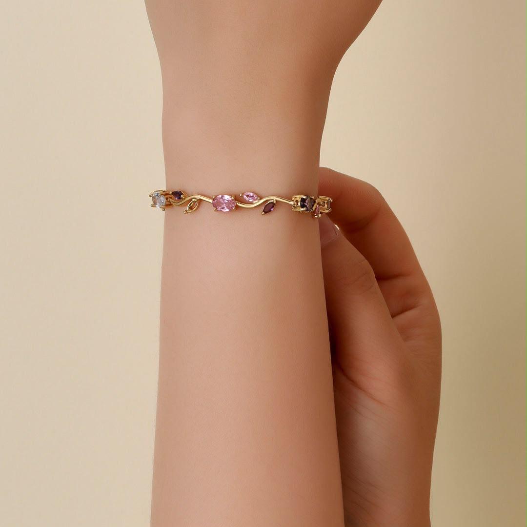 Gold Plated Pink & Purple CZ Tennis Bracelet for Women