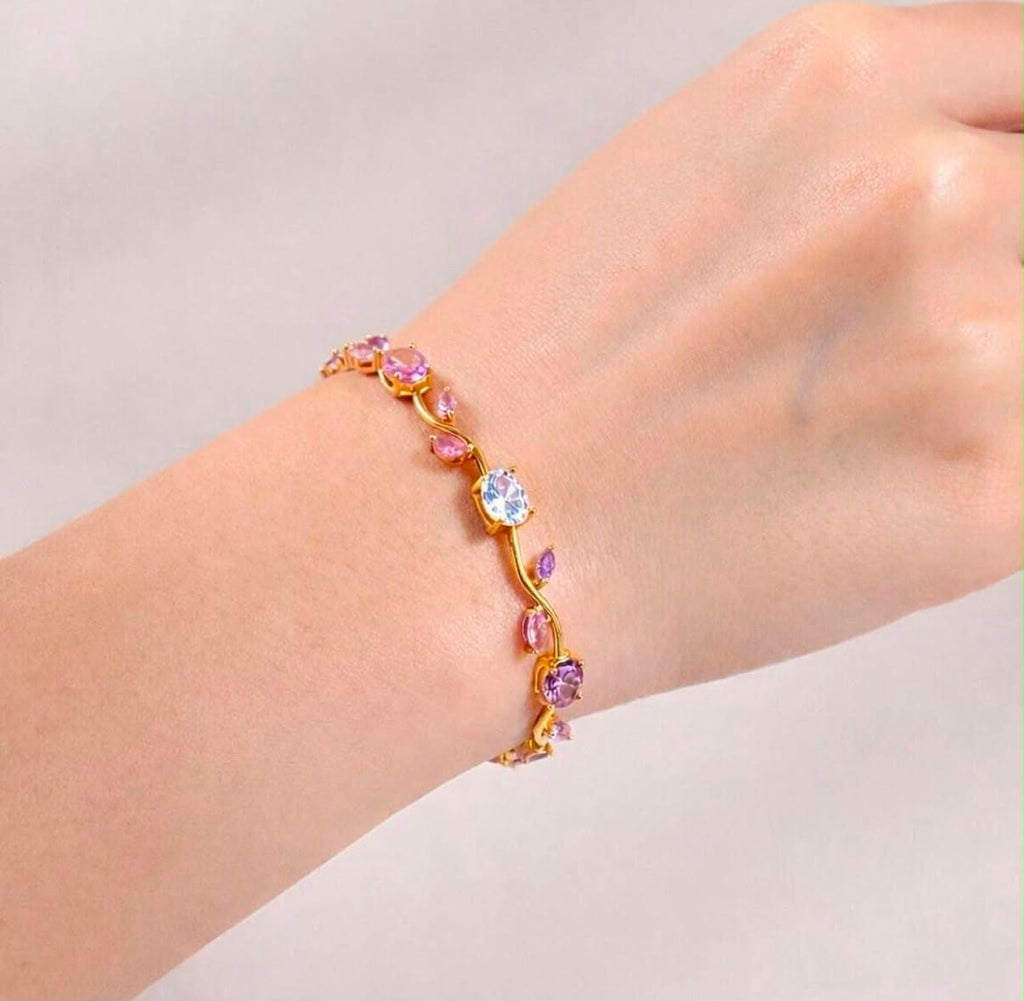 Gold Plated Pink & Purple CZ Tennis Bracelet for Women