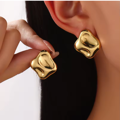 Gold Plated Stainless Steel Stud Earrings | 18K Gold Stud Earrings for Women